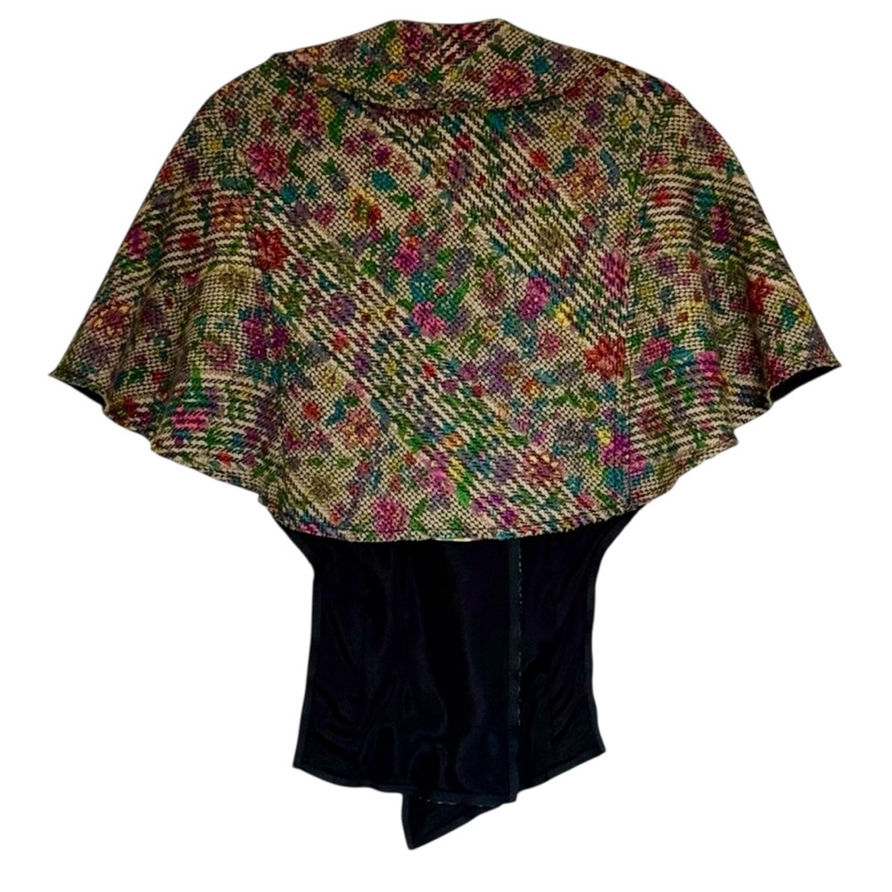 Y2K Multi Color Tweed Collar Cape Jacket Asymmetrical Button Front Lined Large - Picture 7 of 15